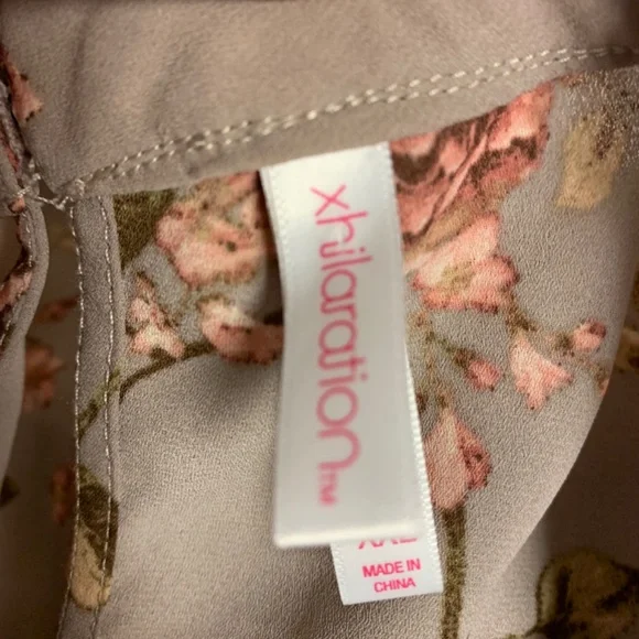 Xhilaration Womens Blouse SZ XXL taupe floral illusion bodice romantic cottageco - Picture 4 of 7